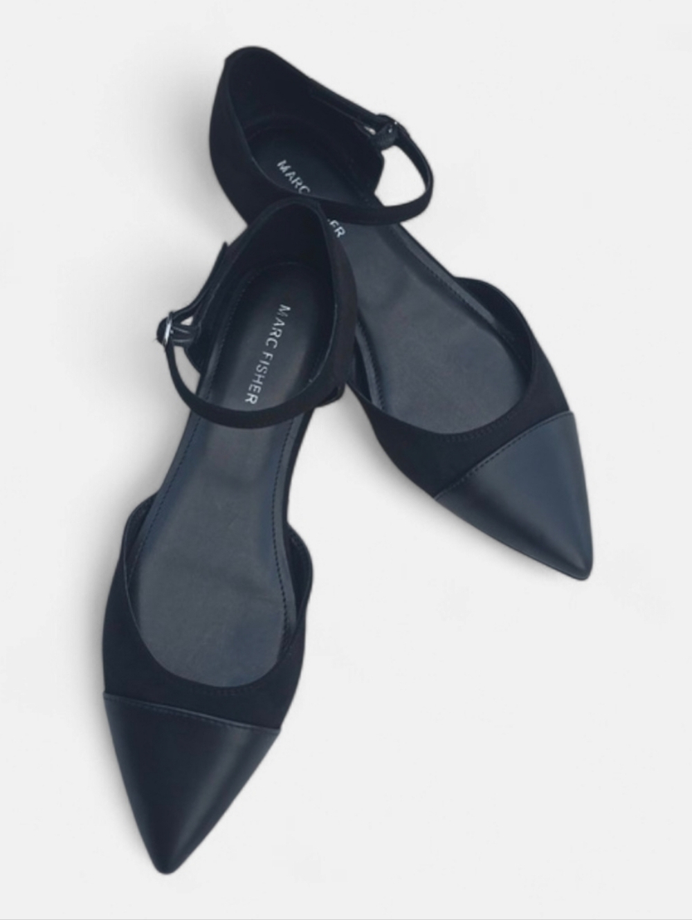 Marc Fisher Elesia2 Black Pointed Toe Ankle Strap Ballet Flats Sz.9 Whimsigoth